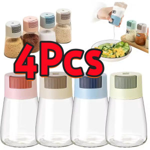 4PcsGlass seasoning bottle press type quantitative seasoning jar kitchen sealed seasoning box