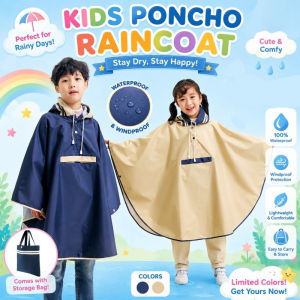 Kids Raincoat Poncho Style Waterproof Hooded Backpack Cape Bicycle One-Piece Rainwear
