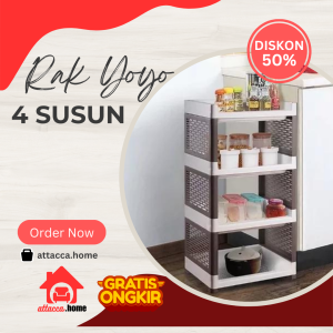 Rak Yoyo 4 Susun Plastik Serbaguna Tempat Untuk Buku Multifungsi Dengan Roda  Tempat Penyimpanan Dapur Kamar Mandi Ruang Tamu Rak Apartement 4 Tingkat