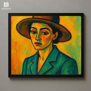 Tranh Nghệ thuật "Người Phụ Nữ Đội Mũ" VIETSMART ART - Sơn dầu 70 x 80cm