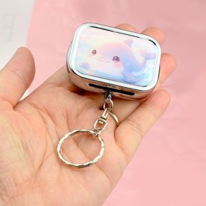 GAVINMK Movable Compartment Pillbox Keychain Pendant Cartoon Portable Jewelry Storage Box Multifunctional Metal Pill Container Travel