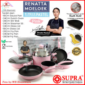 (FREE PACKING DUS + BUBBLE) panci set 9pcs renata moeloek / cookware set teflon pastel pink SUPRA (1)