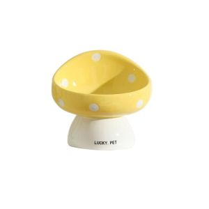 OUTOPEN Mushroom Cat Bowl Slanted Mouth Ceramic Pet High Foot Bowl Cute Large Capacity Pet Drinking Feeder Neck Protection