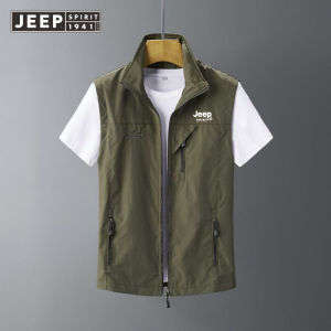 JEEP SPIRIT เสื้อกั๊กผู้ชายเสื้อโค้ทเสื้อแจ็คเก็ตโค้ทลำลองเสื้อคลุมมีหลายกระเป๋าสไตล์ลำลองบางยุทธวิธีสำหรับใส่ฤดูร้อนปี M-6XL