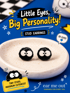 [SG] Cute Big Eyes Stud Earrings | Tiny Black & White Cartoon Studs | Fun Quirky Everyday Earrings | ear me out (EMO-111)