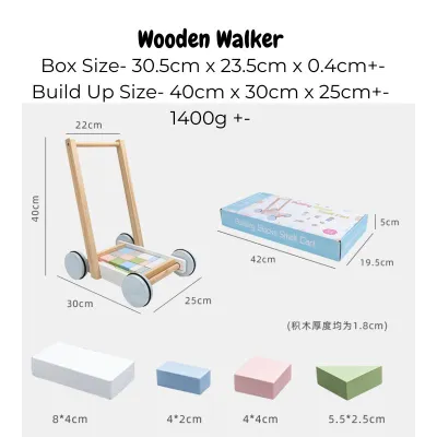 CTD Baby Walker Baby Push Walker Wooden Toddler Sit To Stand Learning Walker Building Block Toys