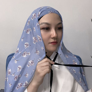 Jifang Floral Bubble Chiffon Bandage Instant Hijab Black Cotton Inner Chiffon Shawl Patchwork Instant Hijabs WJ704