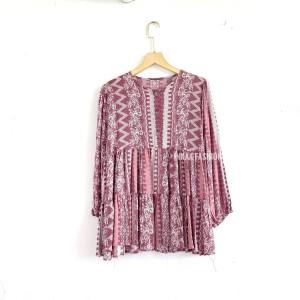 Blouse Freya Shirt Motif Babydoll Bahan Rayon Busui Lengan Panjang Atasan Wanita Korean Style