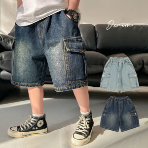 COD ชุดเอี๊ยมยีนส์สำหรับเด็กผู้ชาย 2025 ฤดูร้อนใหม่กางเกงห้าจุดสำหรับเด็กฤดูร้อนกางเกงขาสั้นผ้ายีนส์ลำลองสำหรับเด็กขนาดกลางและขนาดใหญ่อินเทรนด์HGFDSHGFS