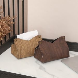 BEBA Modern Style PU Tissue Box Decorative Waterproof Wood Tissue Container Facial Paper Holder Stable Car Tissue Holder Office Use