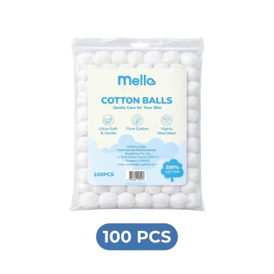 Mello Pure Cotton Balls 100pcs – Highly Absorbent Organic Lint-Free Soft & Gentle For Face Skin Care