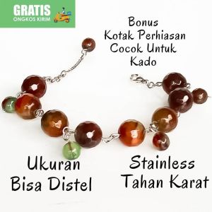 Gelang Tangan Wanita Stainless Tahan Karat Batu Agate Multi Warna 12 MM Kado Hadiah Terbaru