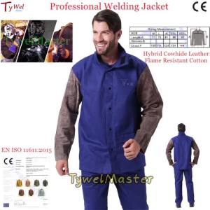 Professional Welding Jacket Cowhide Leather Flame Resistant Cotton for Weld Spark Abrasion Clothing Worker Protection Apparel