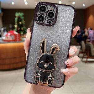 Jingsanc cho iphone 15 pro max 15 14 13 12 11 xs x xr 7 8 se 6 6s pro max cộng với mini + se 2020 vỏ điện thoại với giá đỡ thỏ ốp long lanh mềm mại mạ màu gradient Y27-3 vỏ chống sốc bảo vệ máy ảnh