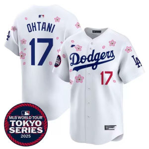 In-stock MLB Dodgers 17 # OHTANI Shohei Ohtani Sakura White Embroidered Baseball Jersey Wholesale Label