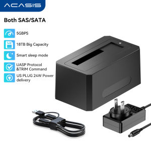 Acasis 18TB SATA/SAS HDD Docking Station | USB-C 3.0 Dual-Cable & 360° Cooling | Plug & Play for HDD/SSD Data Recovery & NAS Backup