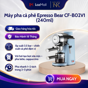 Máy Pha Cà Phê Espresso Bear CF-B02V1 240ml Áp Suất 3.5 Bar Vòi Đánh Bọt Sữa Pha Cappuccino Latte | Bảo Hành 18 Tháng