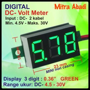 Voltmeter DC 45V - 30V 036 inch Hijau / Green ( 2 Kabel ) Tanpa Frame