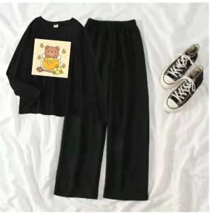 Setelan Anak Remaja Korea Ukuran ALL Size Dapat Kaos Lengan Panjang Dan Celana Panjang Kulot Honey Bear