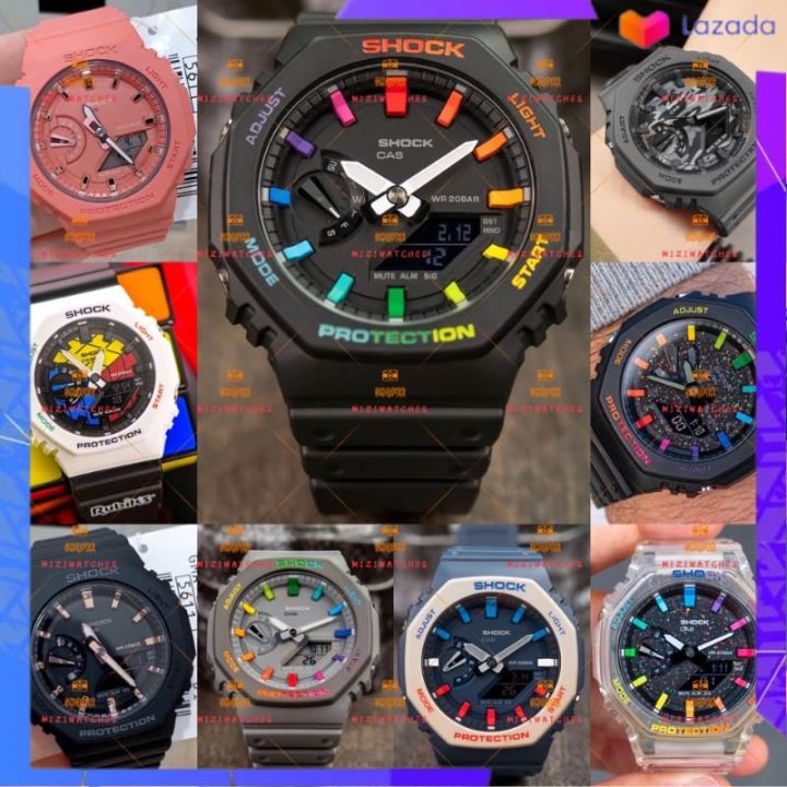 Hot🔥GA-2100 TMJ JAM TANGAN LELAKI Skeleton Rasta rainbow Jelly