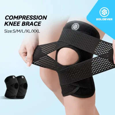 SOLOEVER Knee Brace for Women & Men Breathable Compression Knee Support with Side Stabilizers Adjustable Knee Wrap for Running Meniscus Tear ACL MCL (Black Large)