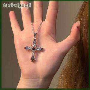 tuokaiguoji European And American Fashion French Zircon Cross Pendant Necklace Light Luxury Simple Personality Necklace For Women Jewelry