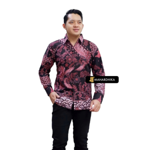Mahardhika Batik Pria Kemeja Lengan Panjang Reguler Fit Motif Slempang Parang Lapis Furing