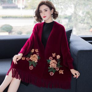 ALLLUCK Dày Khăn quàng cổ Cashmere thêu Thu Đông Khăn trùm đầu Khăn choàng ấm Thời trang nữ Khăn choàng tua rua dài