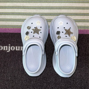 [Free Shipping] Thin Strap Plaid Star Perforated EVA Thick-Soled Dual-Use Closed-Toe Slippers Summer Beach Sandals For Women