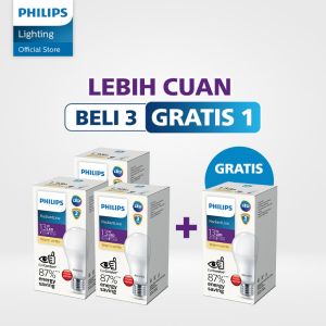 Philips Lampu LED Paket Hemat Beli 3 Gratis 1 Radiantline LEDBulb 13W 3000K Kuning