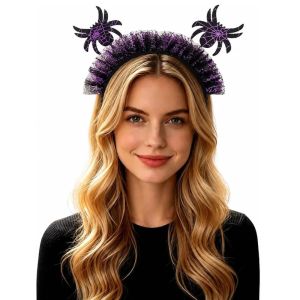 HENGI Dark Style Spider Web Headband Cartoon Funny Mesh Hairband Novelty Spider Theme Day of The Death Headpiece Adult Costume