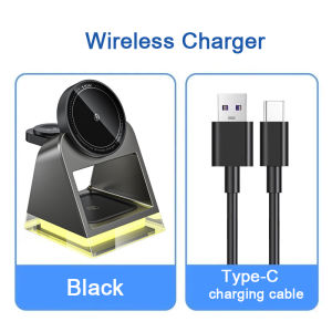 ZUZG Wireless Charger 3 in 1 Wireless Charging Station with Night Lamp Wireless Charger iPhone 17/16/15/14/13/12 Series Wireless Charger Stand Apple Watch 10/Ultra/9/8/7/6/5/4/3/2/SE AirPods 4/Pro/3/2 Samsung Buds