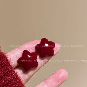 Red New Years Earrings for Women Chinese Style Stud Earrings Vintage Fashion Ladies Drop Earrings