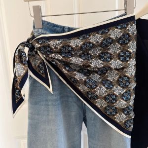 PLLEWY Matching Pants Floral Triangle Scarf Silk Satin Multi-functional Waist Belt Fashion Decorative Headscarf Summer
