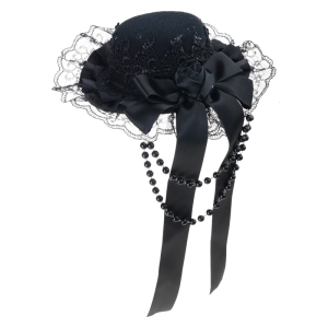 Gothic Lace Headpiece Lolitas Headdress Rose Chain Top Hat Hair Clips Subcultures Hair Accessories for Party Daily Wear