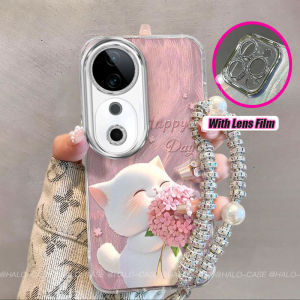 เคสสำหรับ Vivo V30Pro V29 V27 V23 V40น่ารัก V40Pro เลนส์แมวปกป้องด้วยสายคล้องมือแบบพกพาฝาแข็งแวววาวสำหรับ V27E