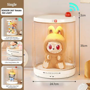 SG LED Light Popmart Sensor 360° Auto Rotate Figurine Large Transparent Display Case Blind box Crybaby Twinkle Labubu and collectibles stackable with shelf by TheHomeShoppe