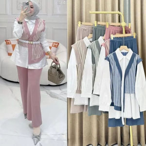Dena One Set 2in1 Bahan cringkle Setelan Wanita Kekinian Set Blouse dan Celana Fashion Muslim Wanita