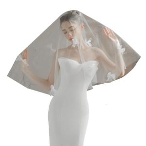 ผ้าคลุมหน้าเจ้าสาวดีไซน์แบบผ้าคลุมหน้างานแต่งงานสีขาวคลาสสิกผ้าคลุมหน้าดีไซน์แบบผูกโบว์สำหรับงานแต่งงานเจ้าสาวผ้าคลุมหน้าสำหรับถ่ายรูป