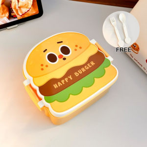 Tulip Home Furnishings Store Kids Bento Lunch Box Hamburger Design Divided Food Container Microwave Safe Tahan Lama Leakproof School Snack Storage