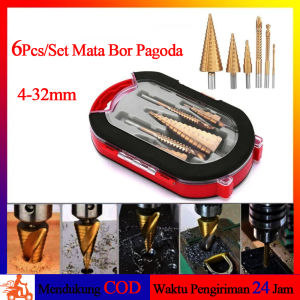 Mata Bor Pagoda 3/6 Pcs Untuk Baja Spiral HSS Steel Titanium Coated Mata Bor Pagoda Besi Kerucut Cone Drill Hole Saw Set Titanium Milling Cutter Di Dalam Kotak