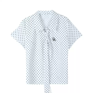 Thesummernade Sweet Polka Dot เสื้อเชิ้ตแขนสั้นผูกโบว์และดีเทลเย็บปักถักร้อย BB05