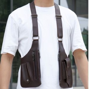 COSE Luxury Underarm Strap Wallet Pocket Vintage Leather Strap Shoulder Harness Bag Retro Double Hidden Pocket Mobile Phone Purse for Men and Women