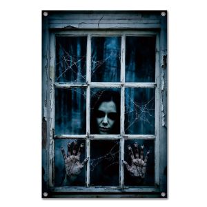 MINIAT Multicolor Halloween Curtain Hanging Design Large Size Fake Window Banner Reusable Printed Pattern Horror Hanging Cloth Home Decoration
