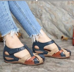 [Free Shipping] WomenS Sandals 2026 New Retro Color-Block Round-Toe Hollow-Out Wedge Heel Cross-Strap Sandals For Women