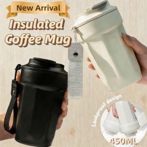 450ML Stainless Steel Coffee Mug With Lid Insulated LeakProof Coffee Tumbler with Drawstring