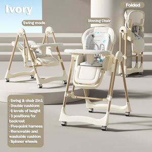 Baby High Chair Swing Function Detachable Multi-adjustable Meal Tray Double - layer Soft Seat Pad 7-level Height Adapt