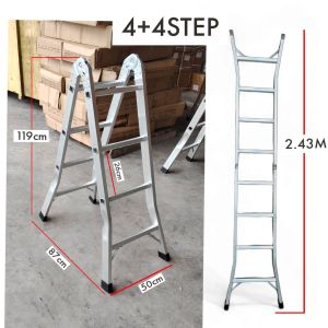 4+4 STEP Aluminium Purpose Folding Step Ladder Dual Function Double-Sided Folding Step Ladder with Safety Lock Cables