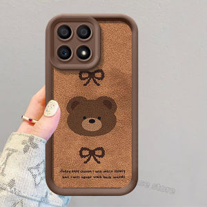 เคสโทรศัพท์ Honor X7C Honor 200 Smart 5G น่ารักสไตล์วินเทจผ้ากำมะหยี่สีเมลาร์ดปลอกอ่อนหมีพร้อมสายคล้องเลนส์ฝาครอบหลังซิลิโคนกันกระแทก