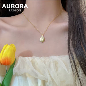 Aurora Korea Plated 18K Gold Rose Flower Medallion Necklace Pendant Temperament Jewelry X1087